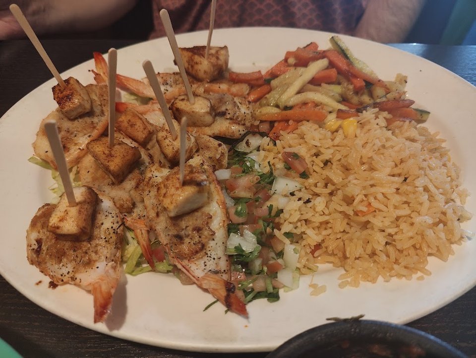Stuffed Shrimp with Rice and Sauteed Veggies