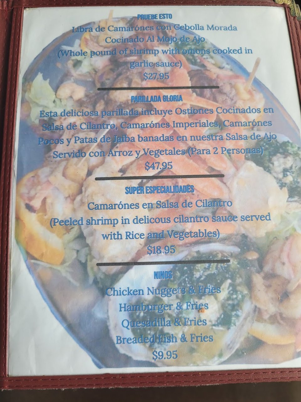 Menu page featuring tacos, soups, and fresh drinks.
